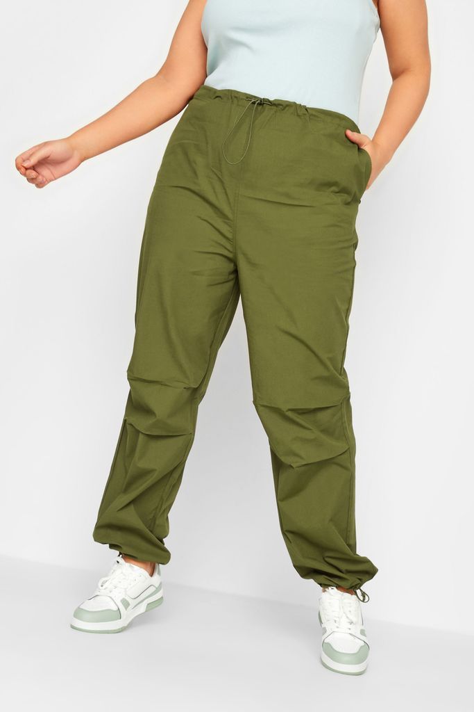 Curve Khaki Green Cuffed Parachute Trousers, Women's Curve & Plus Size, Yours