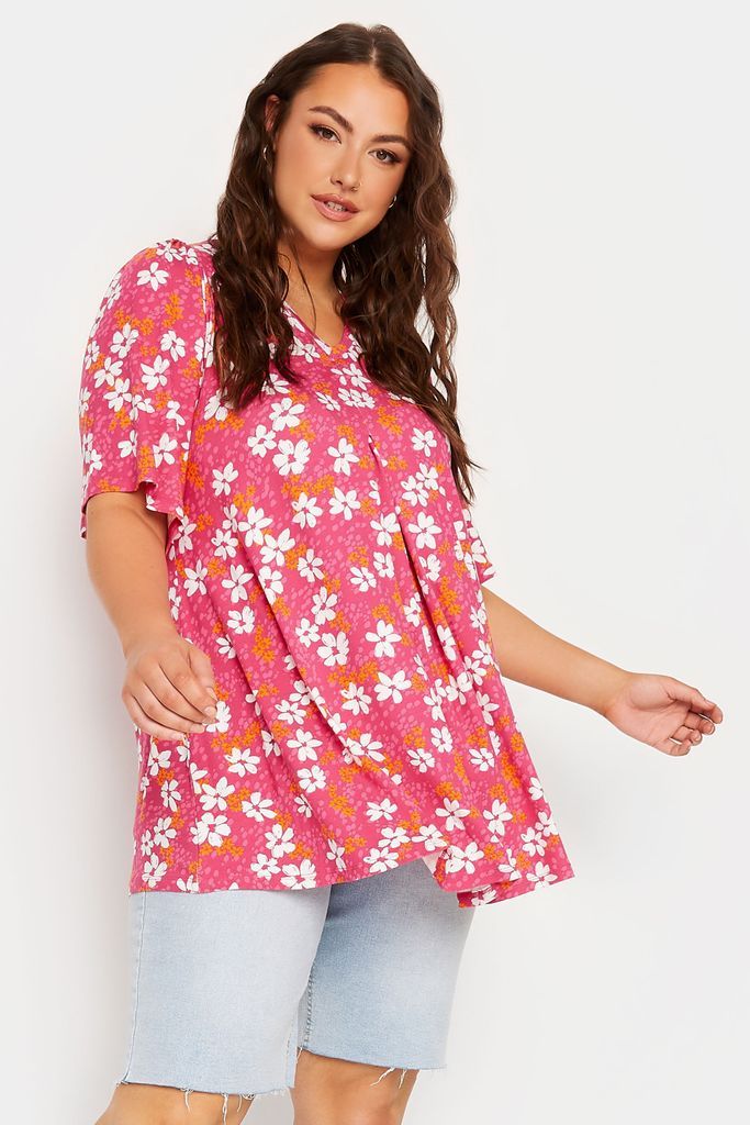 Curve Pink Floral Ditsy Top, Women's Curve & Plus Size, Yours