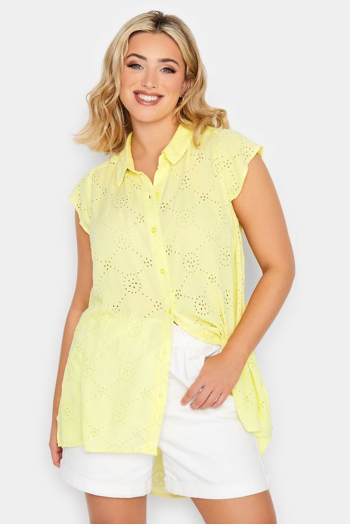 Curve Yellow Broderie Anglaise Sleeveless Blouse, Women's Curve & Plus Size, Yours