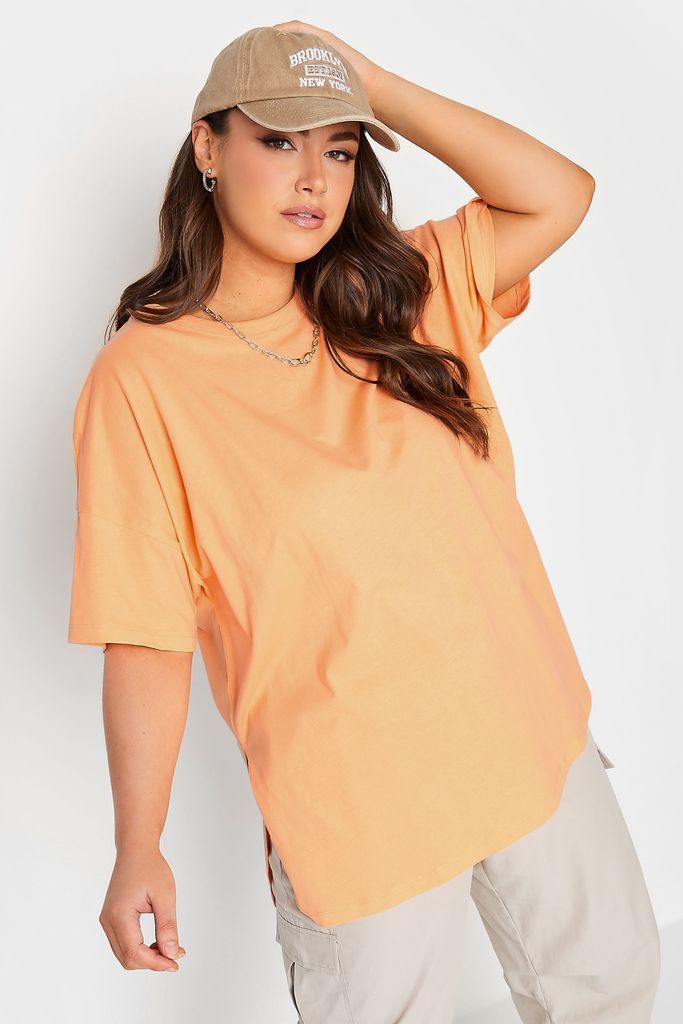 Curve Orange Oversized Side Split Tshirt, Women's Curve & Plus Size, Limited Collection