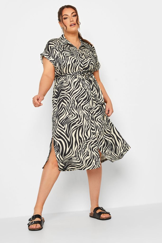 Curve Black & White Zebra Print Spilt Hem Midaxi Shirt Dress, Women's Curve & Plus Size, Yours