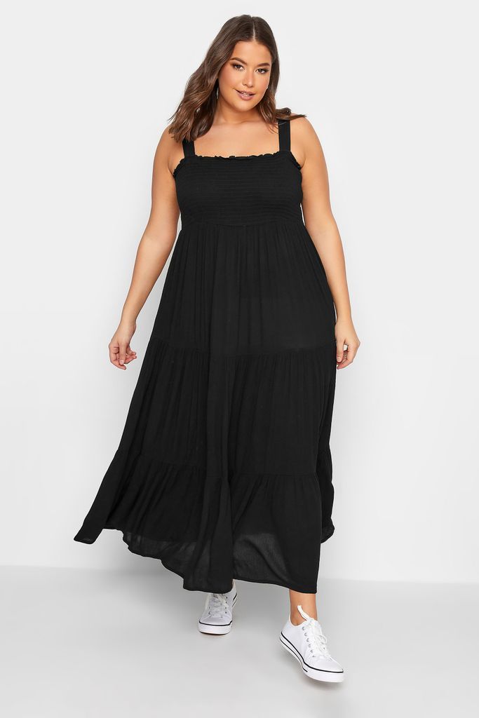 Curve Black Shirred Strappy Sundress, Women's Curve & Plus Size, Yours