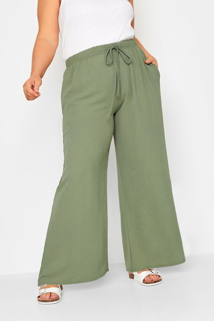 Curve Khaki Green Twill Wide Leg Trousers, Women's Curve & Plus Size, Yours