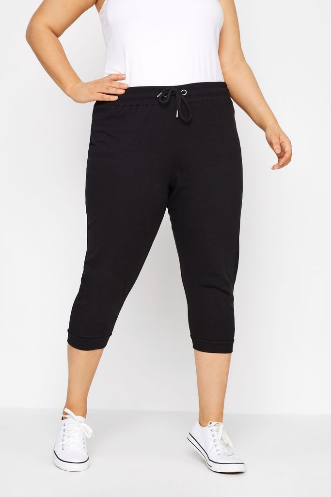 Curve Black Cropped Stretch Joggers, Women's Curve & Plus Size, Yours