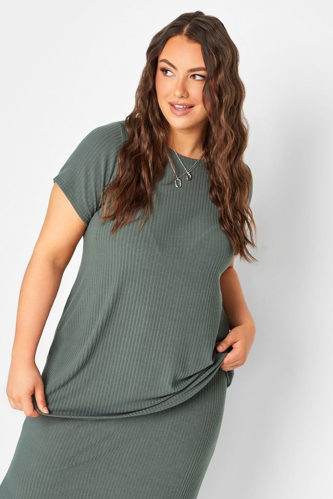 Curve Sage Green Ribbed Tshirt, Women's Curve & Plus Size, Yours
