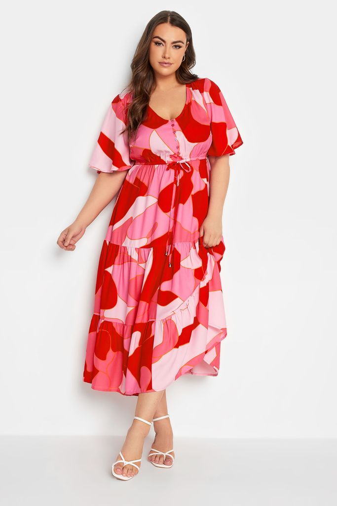 Curve Pink Abstract Print Tiered Dress, Women's Curve & Plus Size, Yours