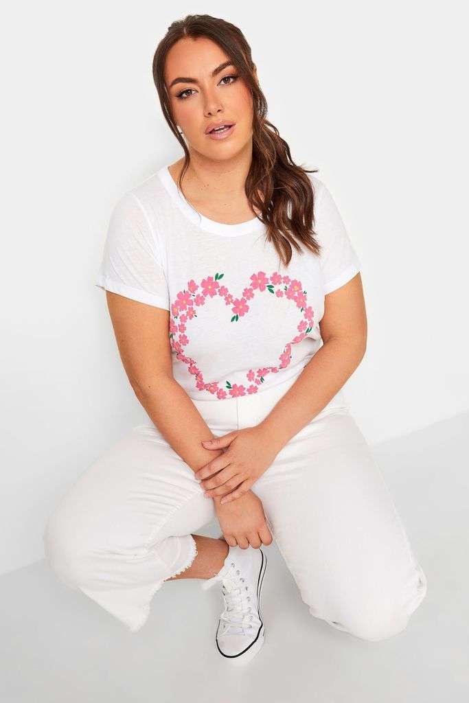 Curve White Flower Heart Tshirt, Women's Curve & Plus Size, Yours