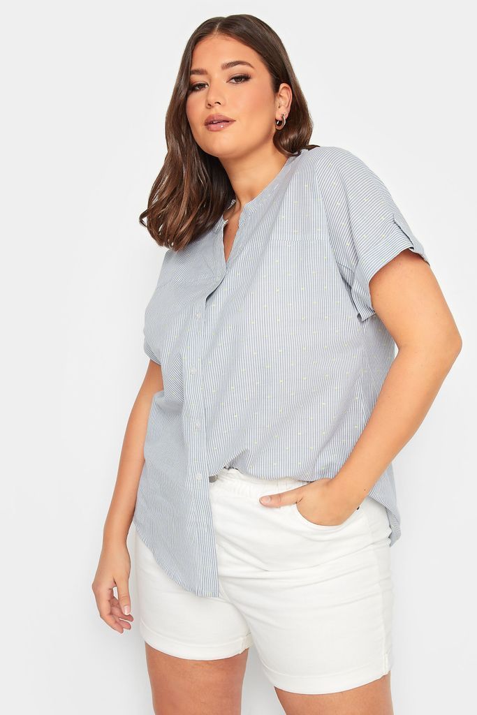 Curve Blue Stripe Print Shirt, Women's Curve & Plus Size, Yours