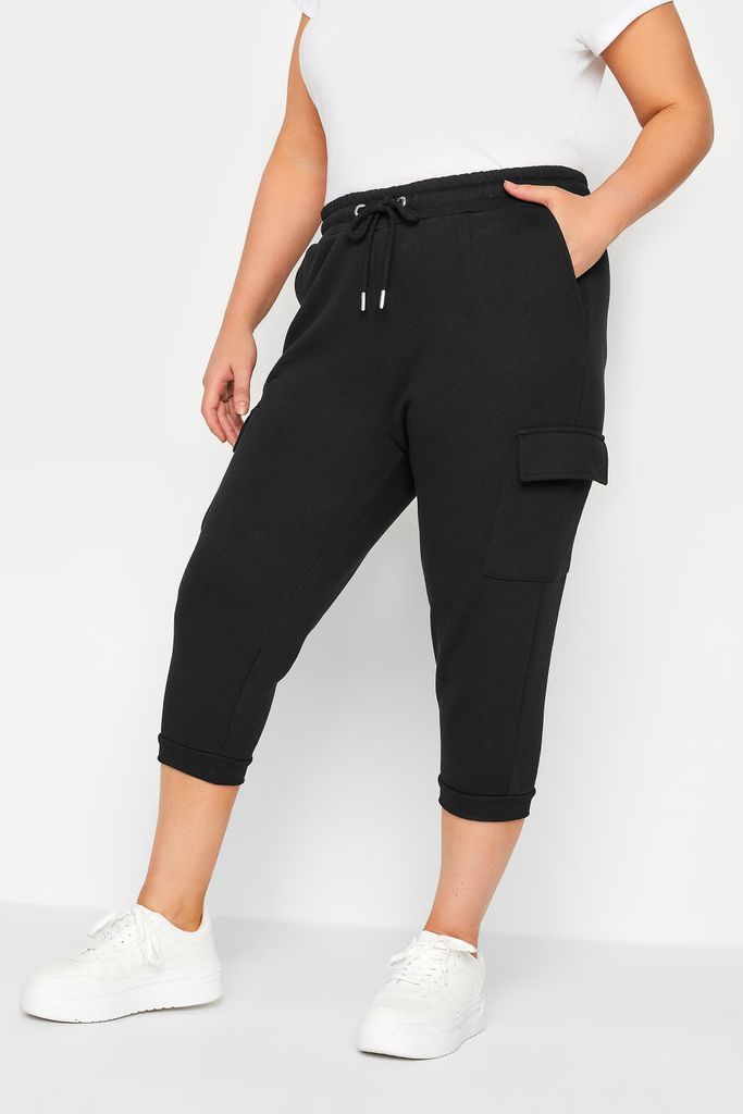 Curve Black Cargo Pocket Cropped Joggers, Women's Curve & Plus Size, Yours