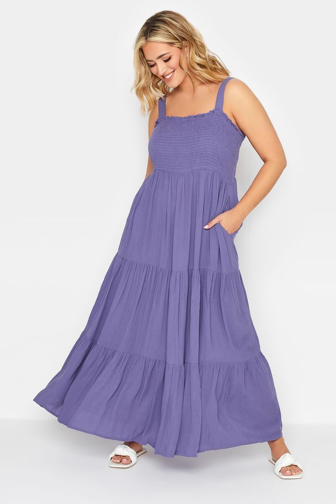 Curve Purple Shirred Strappy Sundress, Women's Curve & Plus Size, Yours
