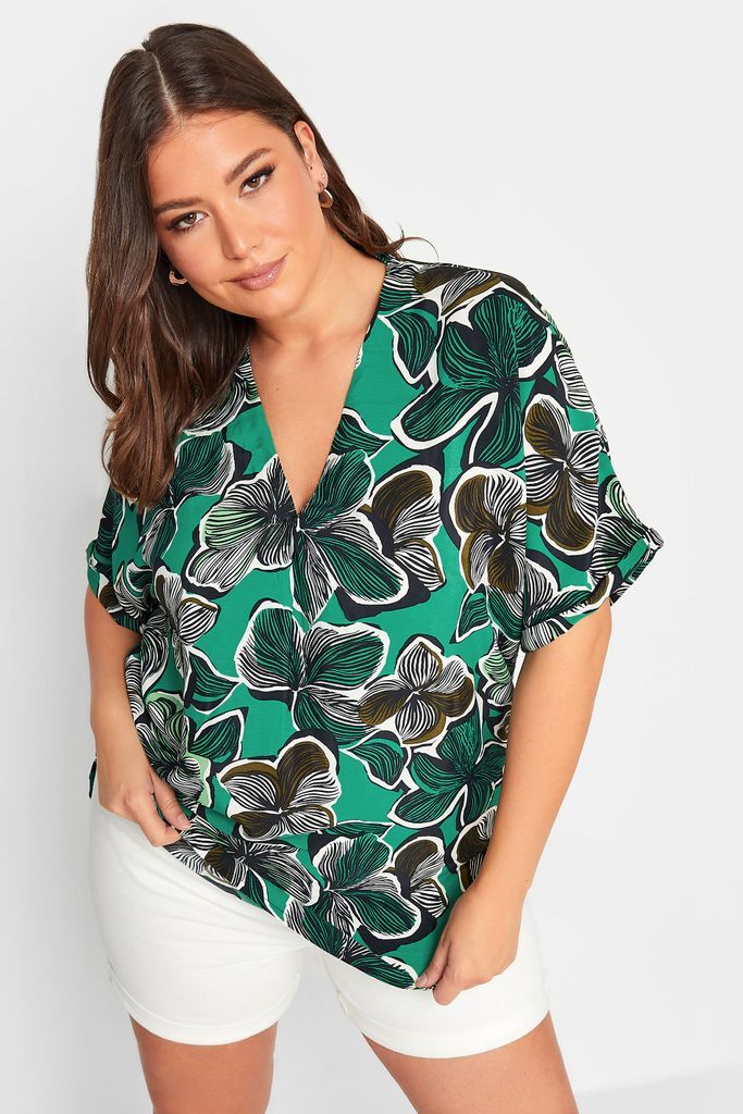Curve Green Floral Print Shirt, Women's Curve & Plus Size, Yours