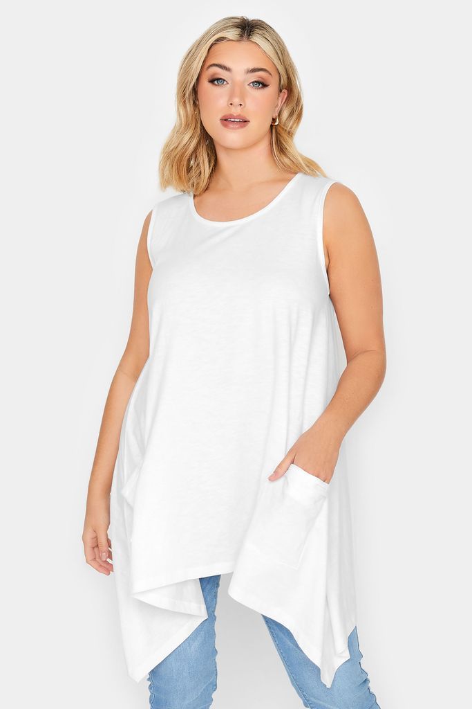 Curve White Hanky Hem Vest Top, Women's Curve & Plus Size, Yours