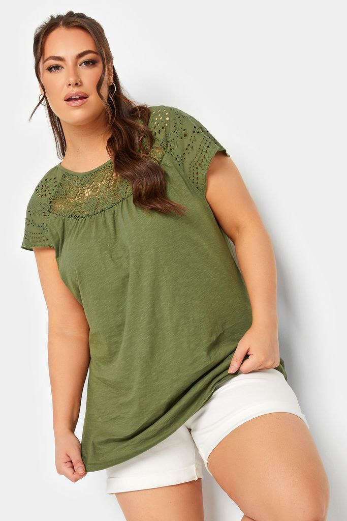 Curve Khaki Green Crochet Lace Top, Women's Curve & Plus Size, Yours
