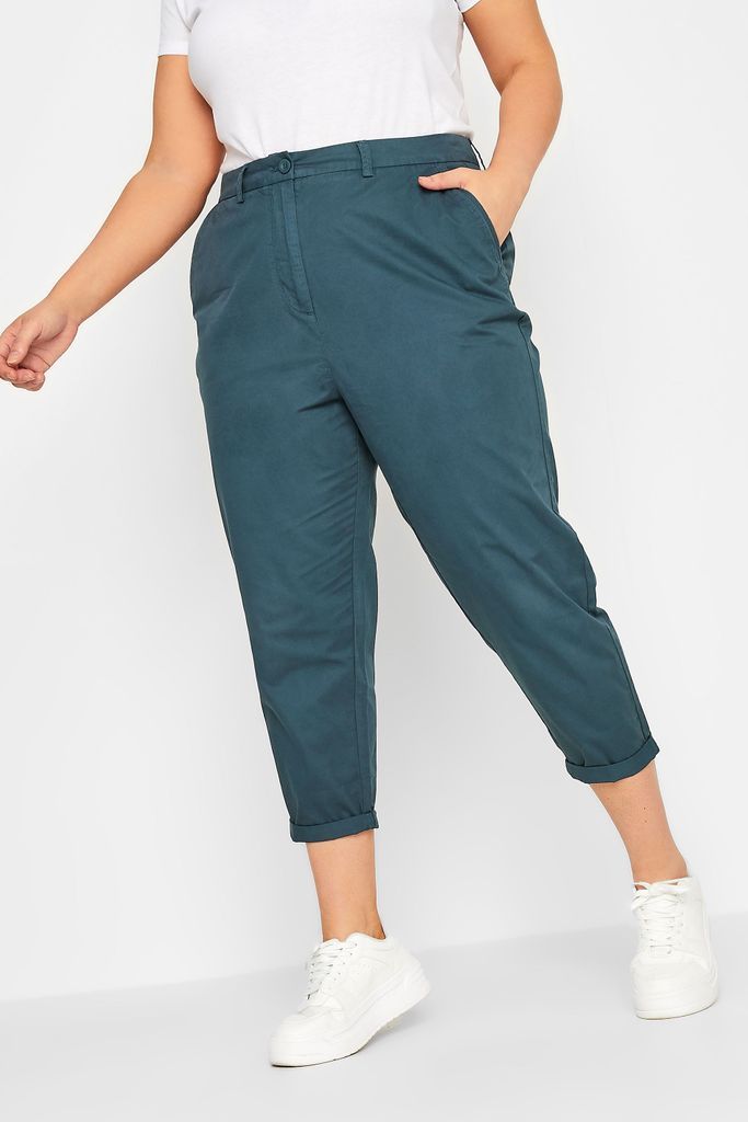 Curve Navy Blue Cropped Chino Trousers, Women's Curve & Plus Size, Yours
