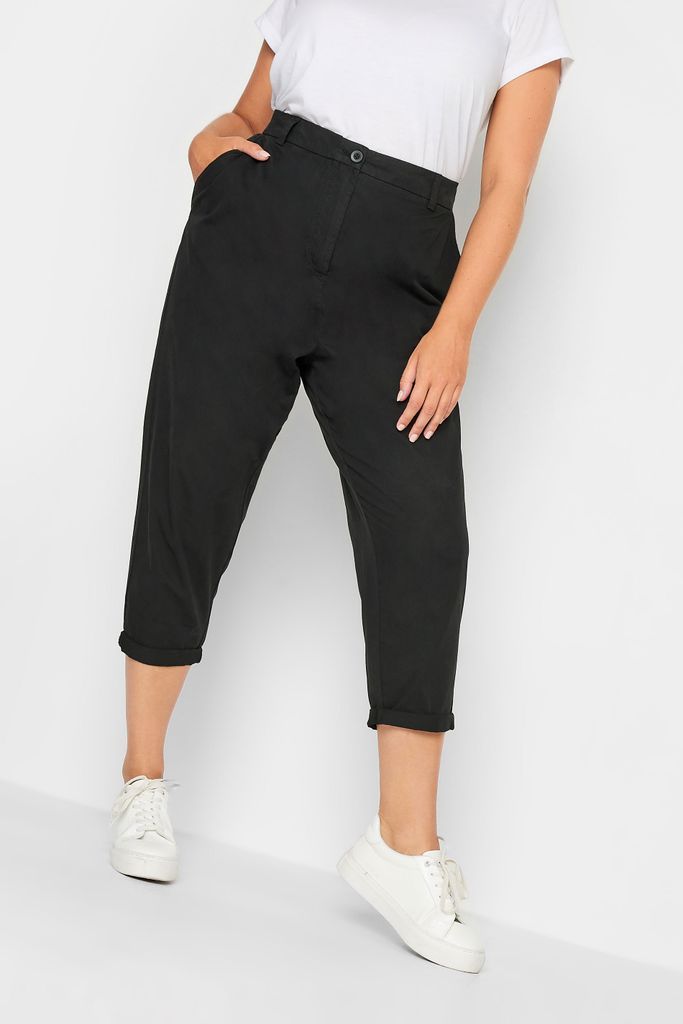 Curve Black Cropped Chino Trousers, Women's Curve & Plus Size, Yours