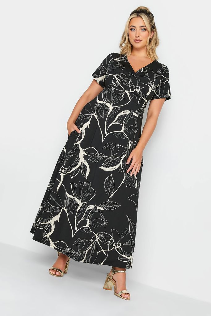 Curve Black Floral Vneck Midaxi Dress, Women's Curve & Plus Size, Yours