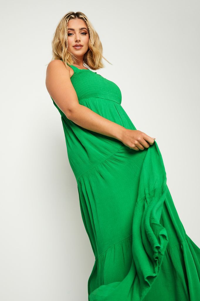 Curve Green Shirred Strappy Sundress, Women's Curve & Plus Size, Yours