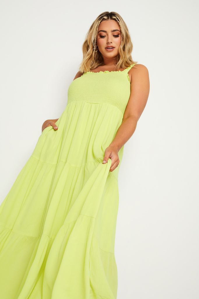 Curve Lime Green Shirred Strappy Sundress, Women's Curve & Plus Size, Yours