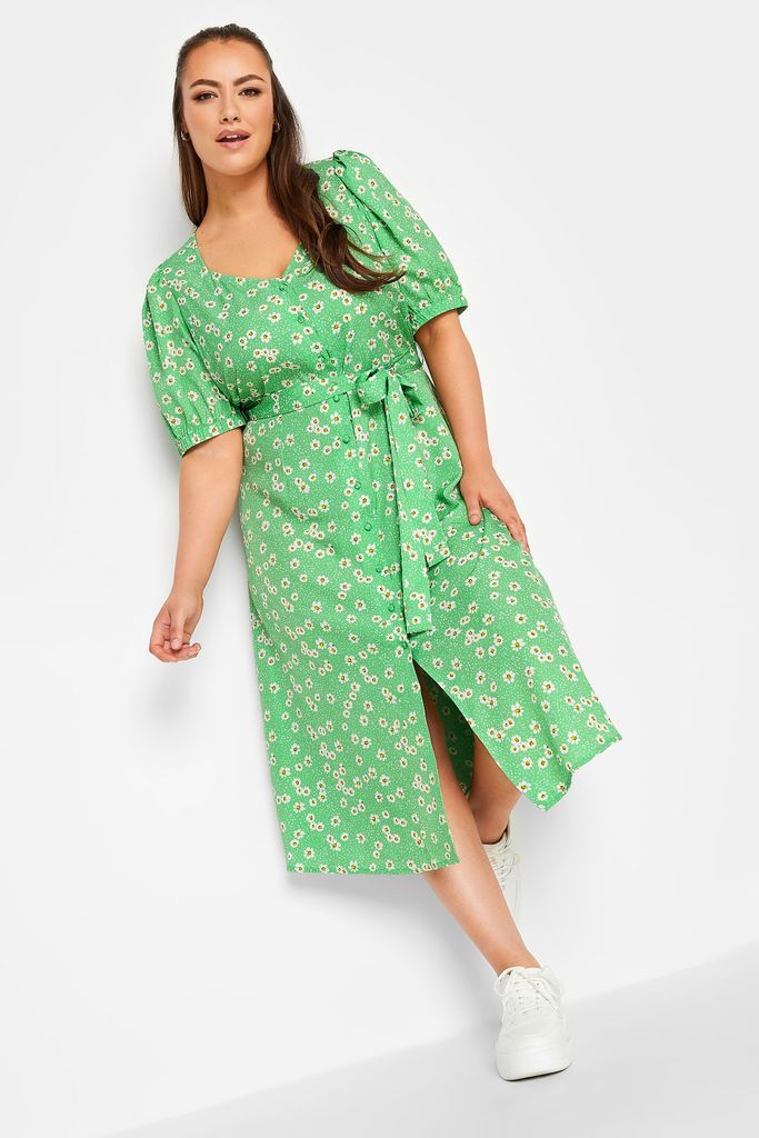 Curve Green Sweetheart Neckline Floral Print Tea Dress, Women's Curve & Plus Size, Limited Collection