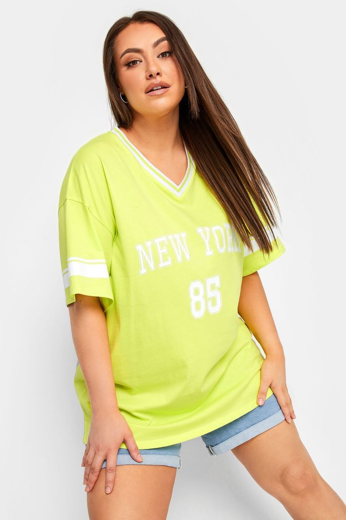 Curve Lime Green 'New York' Slogan Varsity Tshirt, Women's Curve & Plus Size, Yours
