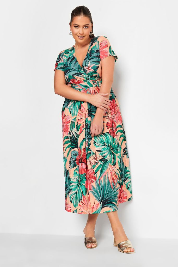 Curve Green & Peach Tropical Floral Print Wrap Dress, Women's Curve & Plus Size, Yours