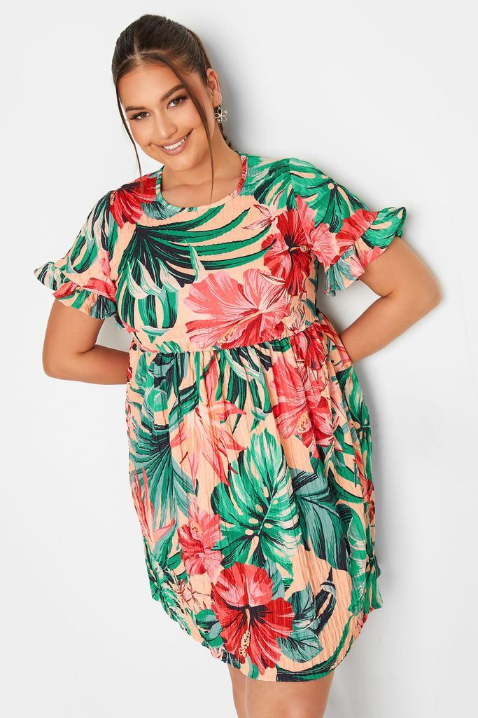 Curve Green & Peach Tropical Floral Print Smock Tunic Dress, Women's Curve & Plus Size, Yours
