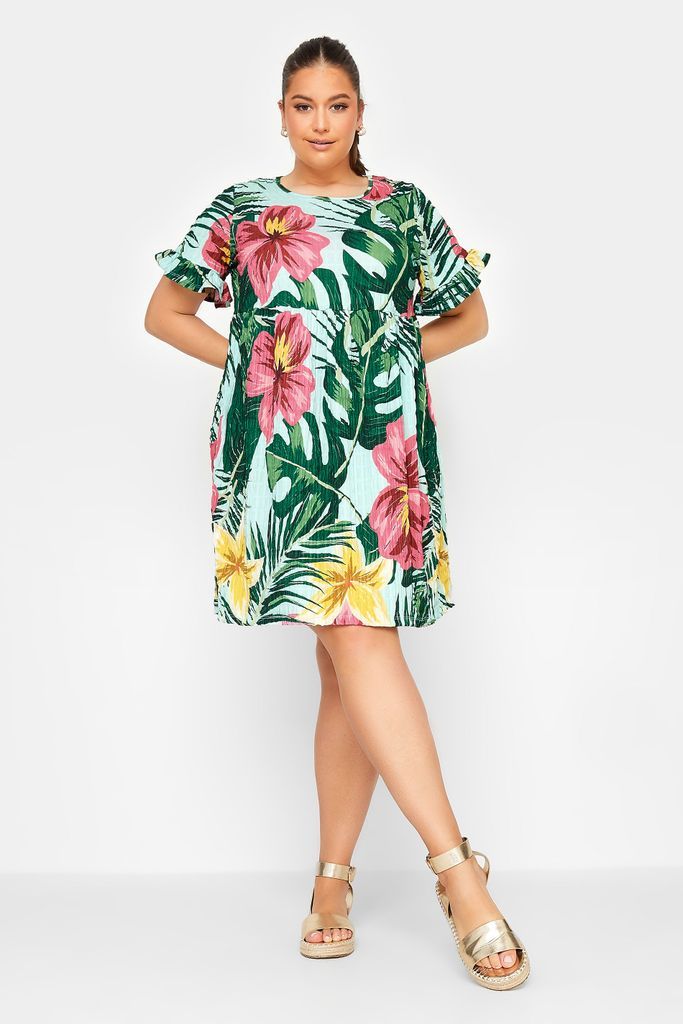 Curve Green Tropical Floral Print Smock Tunic Dress, Women's Curve & Plus Size, Yours