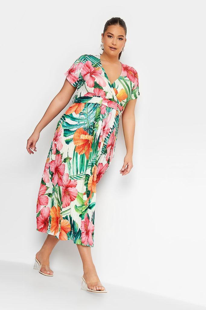 Curve Green Tropical Floral Print Wrap Dress, Women's Curve & Plus Size, Yours