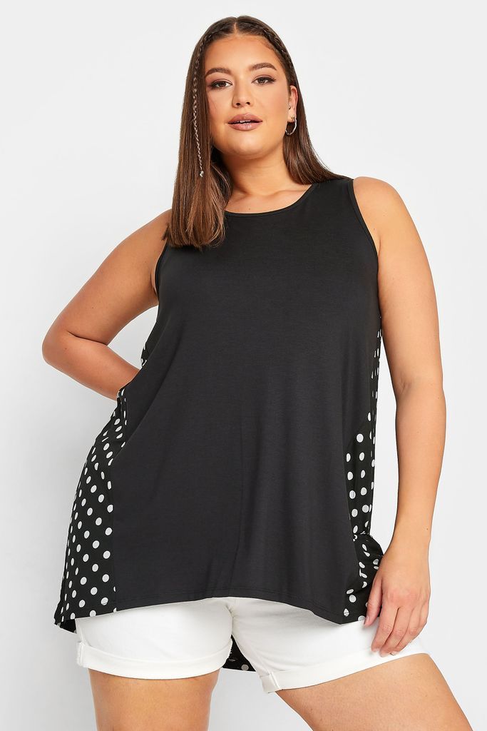 Curve Black Polka Dot Print Back Vest Top, Women's Curve & Plus Size, Yours