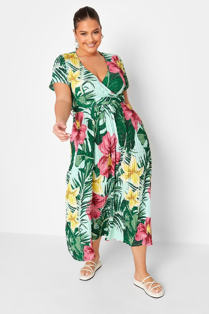 Curve Green & Pink Tropical Floral Print Wrap Dress, Women's Curve & Plus Size, Yours