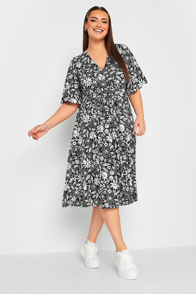 Curve Black Floral Print Wrap Midi Dress, Women's Curve & Plus Size, Limited Collection