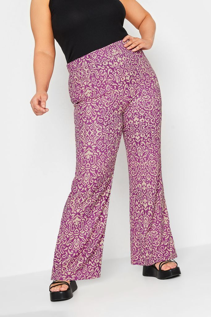 Curve Purple Paisley Print Wide Leg Trousers, Women's Curve & Plus Size, Yours