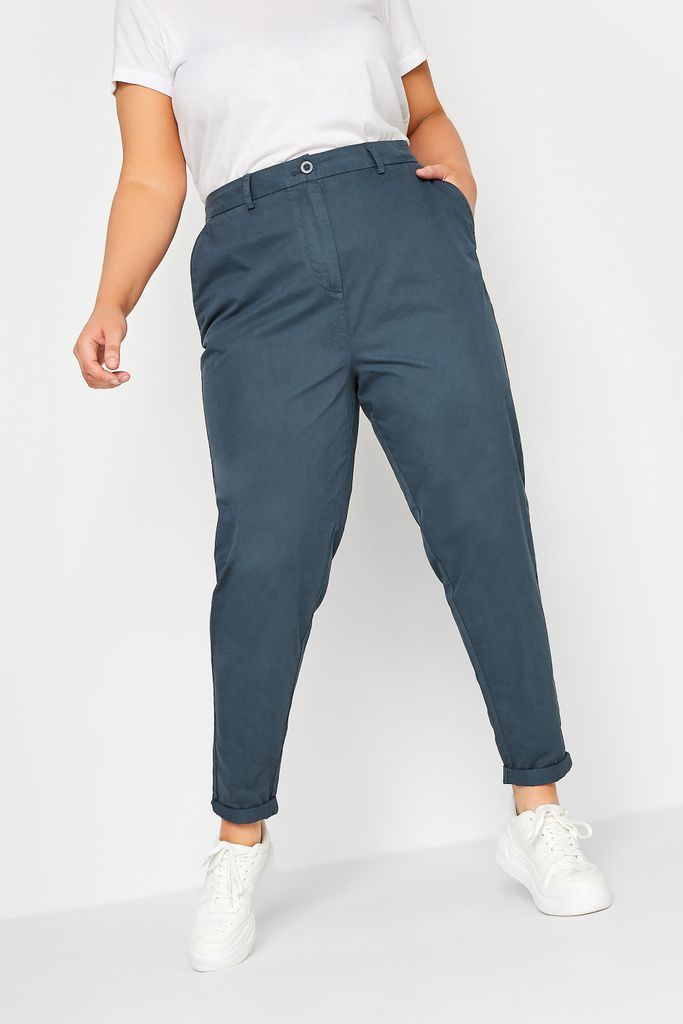 Curve Dark Blue Straight Leg Chino Trousers, Women's Curve & Plus Size, Yours