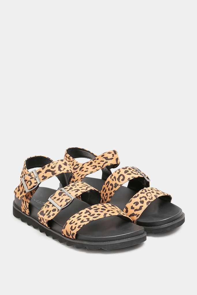Black Leopard Print Buckle Sandals In Extra Wide eee Fit
