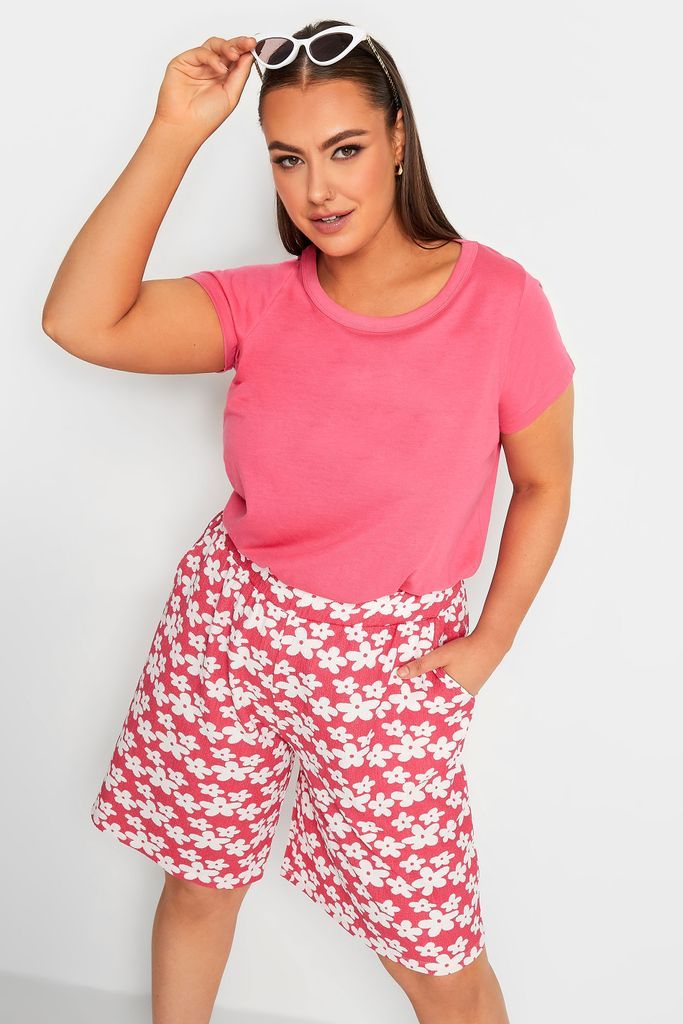 Curve Pink & White Floral Print Pull On Shorts, Women's Curve & Plus Size, Yours