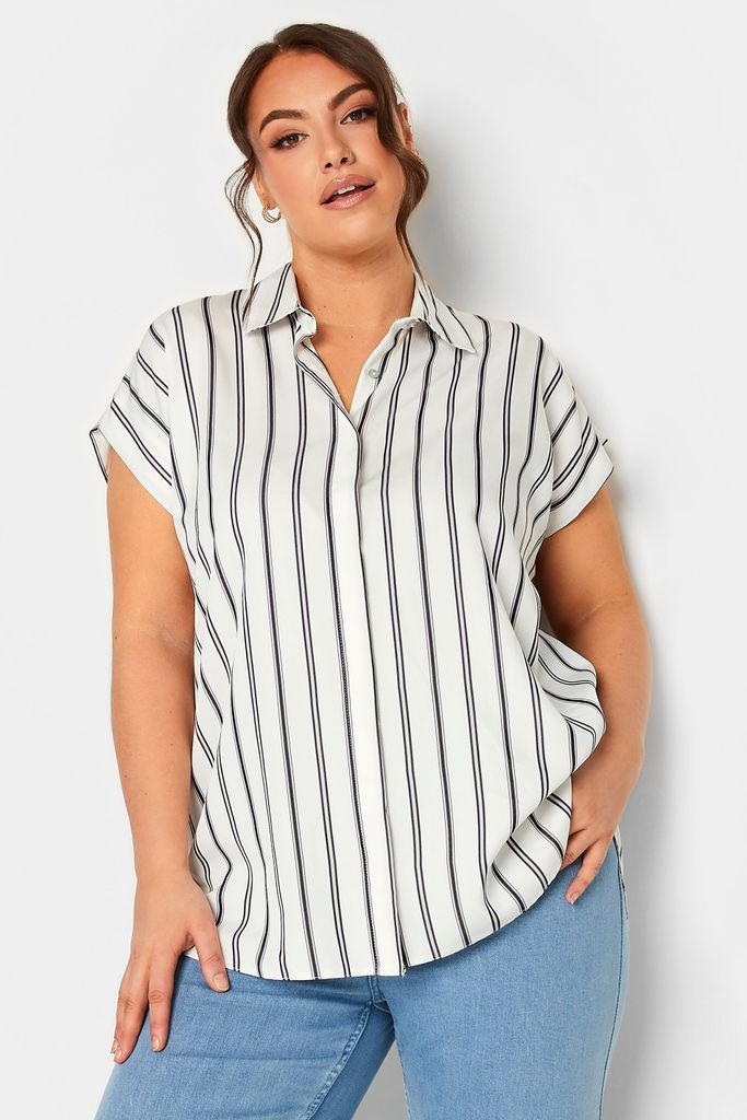 Curve White Stripe Short Sleeve Shirt, Women's Curve & Plus Size, Yours