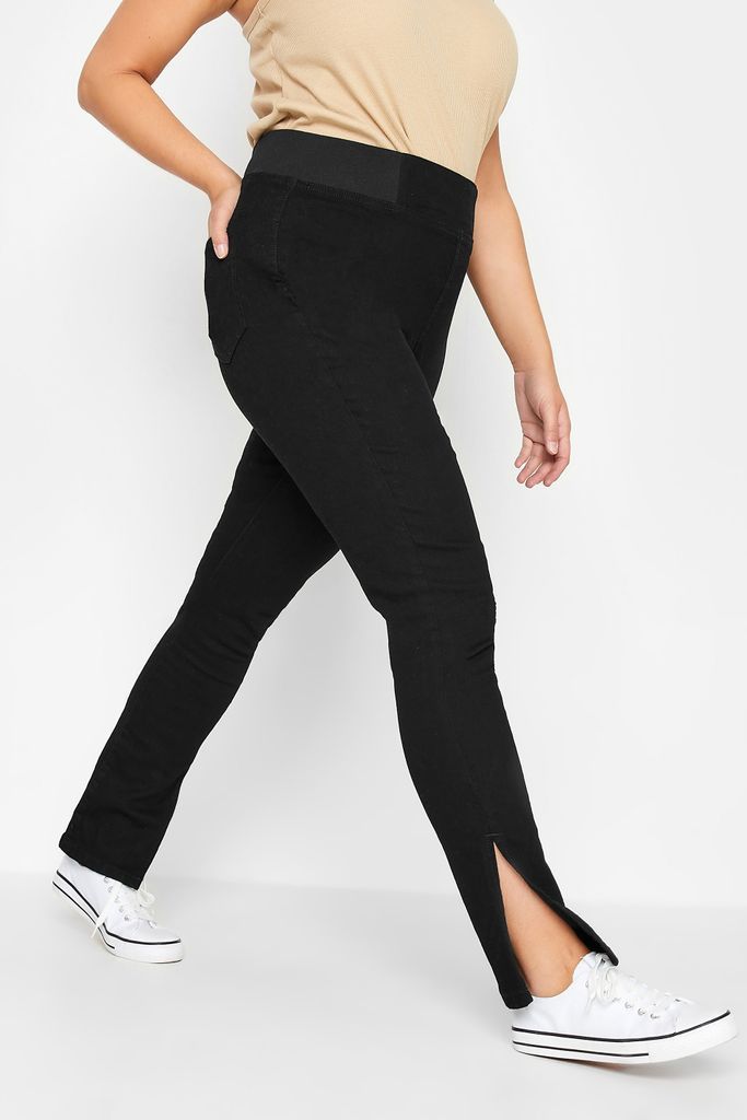 Curve Black Elasticated Insert Split Hem Stretch Jeggings, Women's Curve & Plus Size, Yours