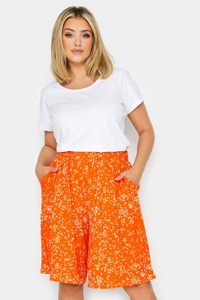 Curve Orange Ditsy Print Pull On Shorts, Women's Curve & Plus Size, Yours
