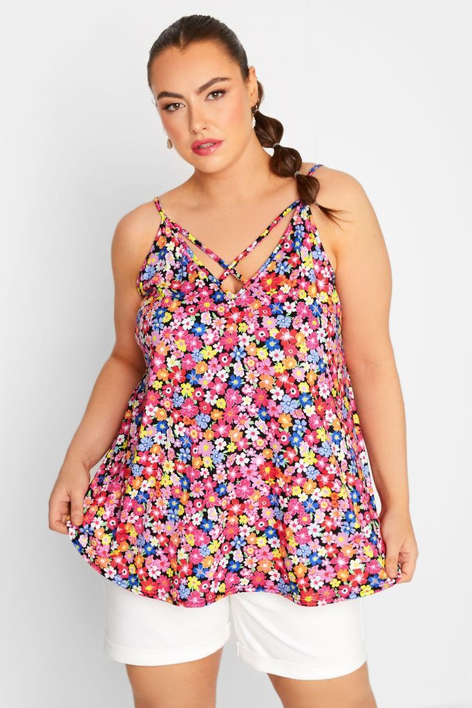Curve Black Ditsy Floral Strappy Cami Top, Women's Curve & Plus Size, Limited Collection