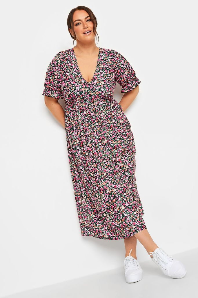 Curve Black Floral Frill Sleeve Midaxi Dress, Women's Curve & Plus Size, Limited Collection