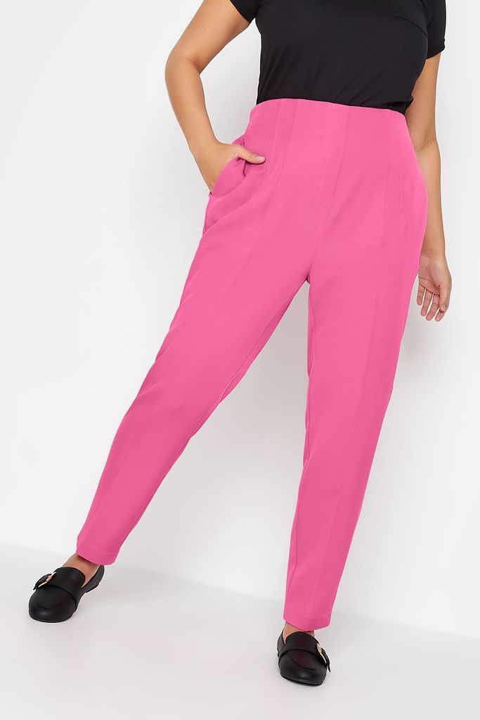 Curve Bright Pink Darted Waist Tapered Trousers, Women's Curve & Plus Size, Yours
