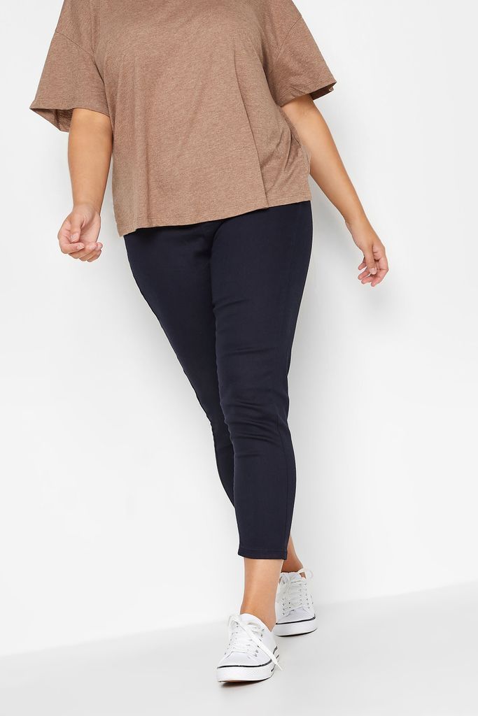 Curve Navy Blue Cropped Stretch Grace Jeggings, Women's Curve & Plus Size, Yours