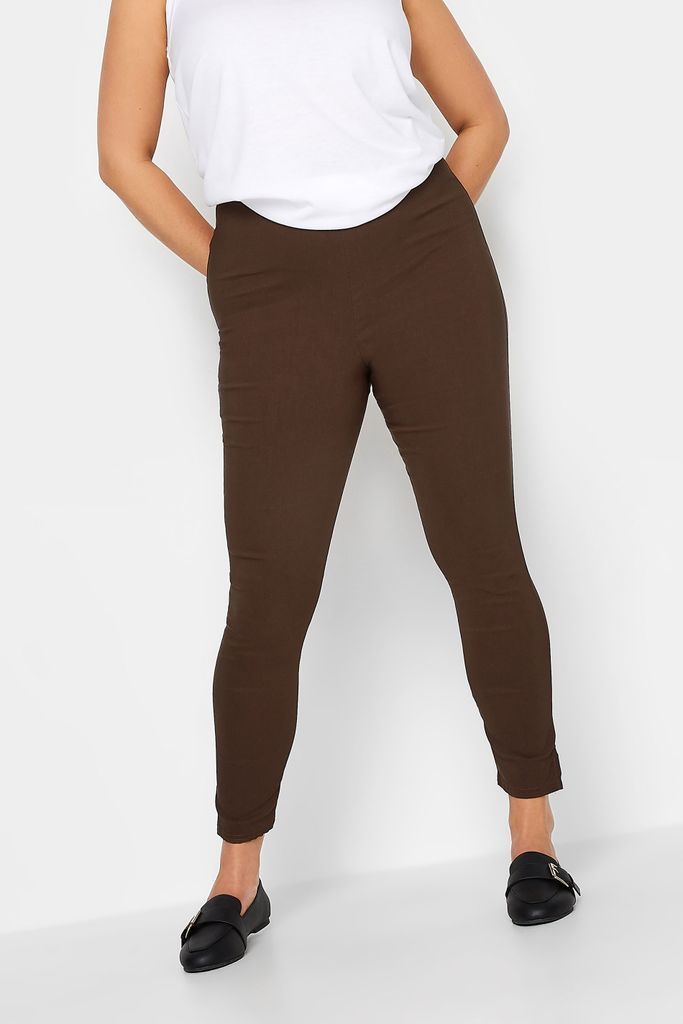 Curve Brown Stretch Bengaline Slim Leg Trousers, Women's Curve & Plus Size, Yours