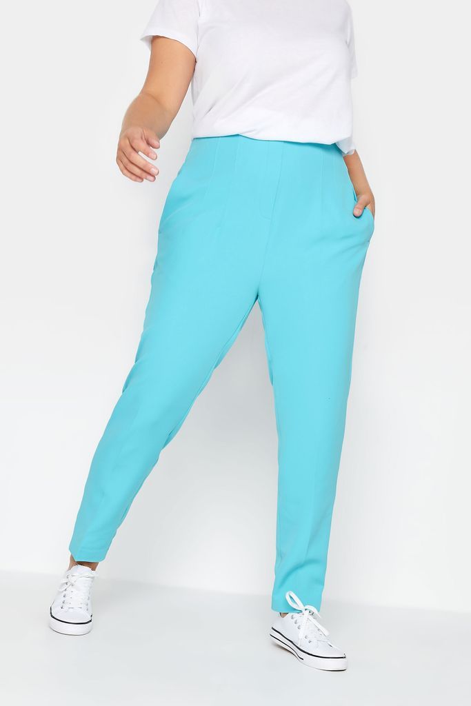 Curve Bright Blue Darted Waist Tapered Trousers, Women's Curve & Plus Size, Yours
