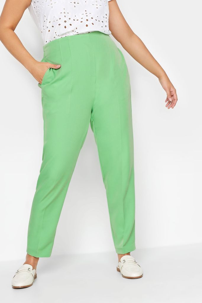 Curve Green Darted Waist Tapered Trousers, Women's Curve & Plus Size, Yours