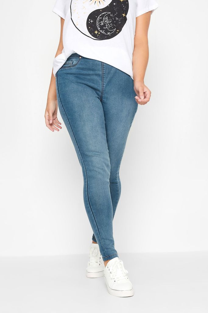 Curve Mid Blue Pull On Bum Shaper Lola Stretch Jeggings, Women's Curve & Plus Size, Yours For Good