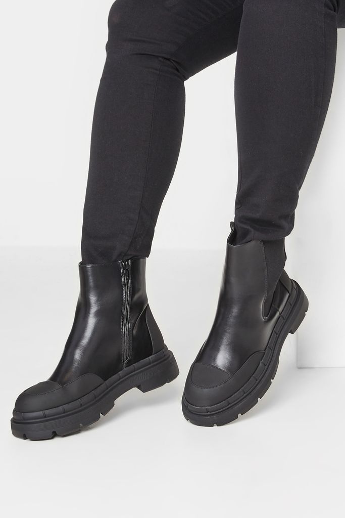 Black Chunky High Chelsea Boots In Extra Wide eee Fit