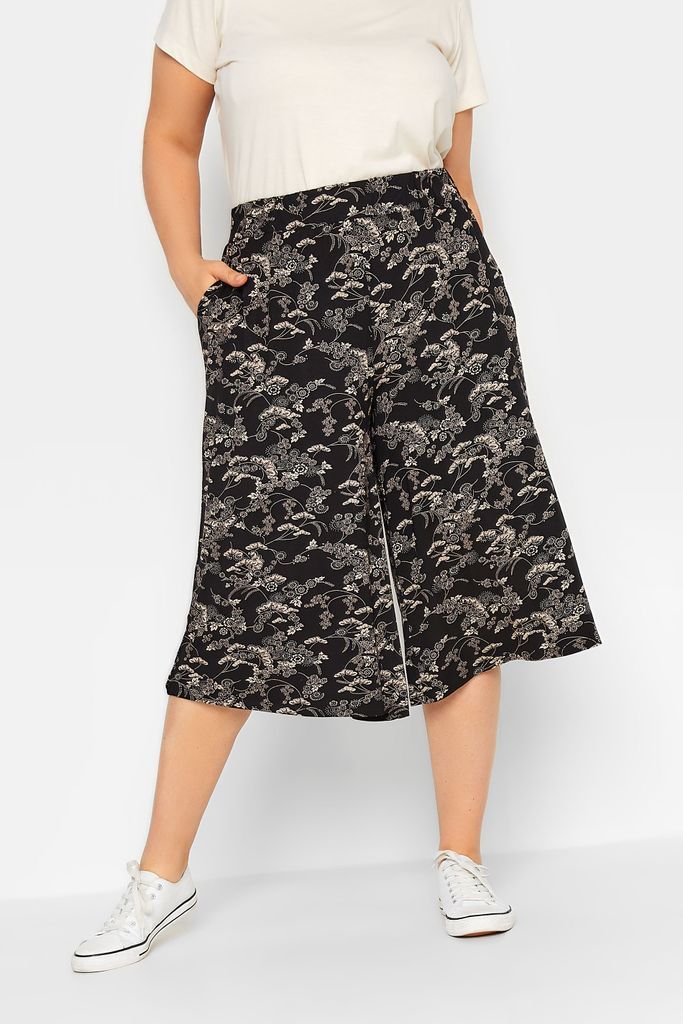 Curve Black & Cream Floral Print Culottes, Women's Curve & Plus Size, Yours