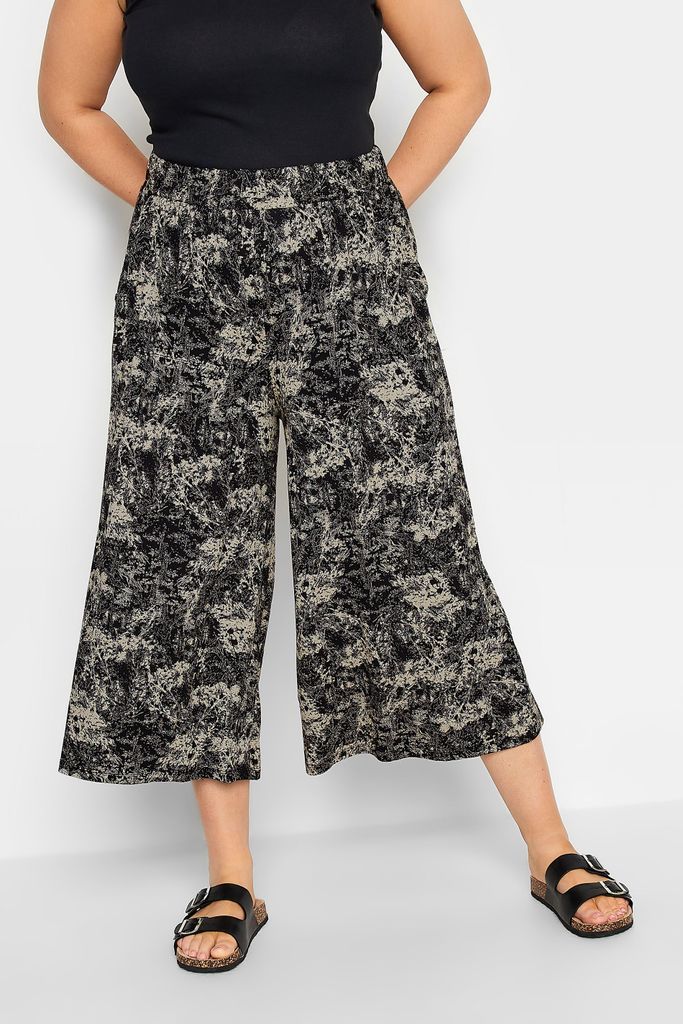 Curve Black Abstract Print Midaxi Culottes, Women's Curve & Plus Size, Yours