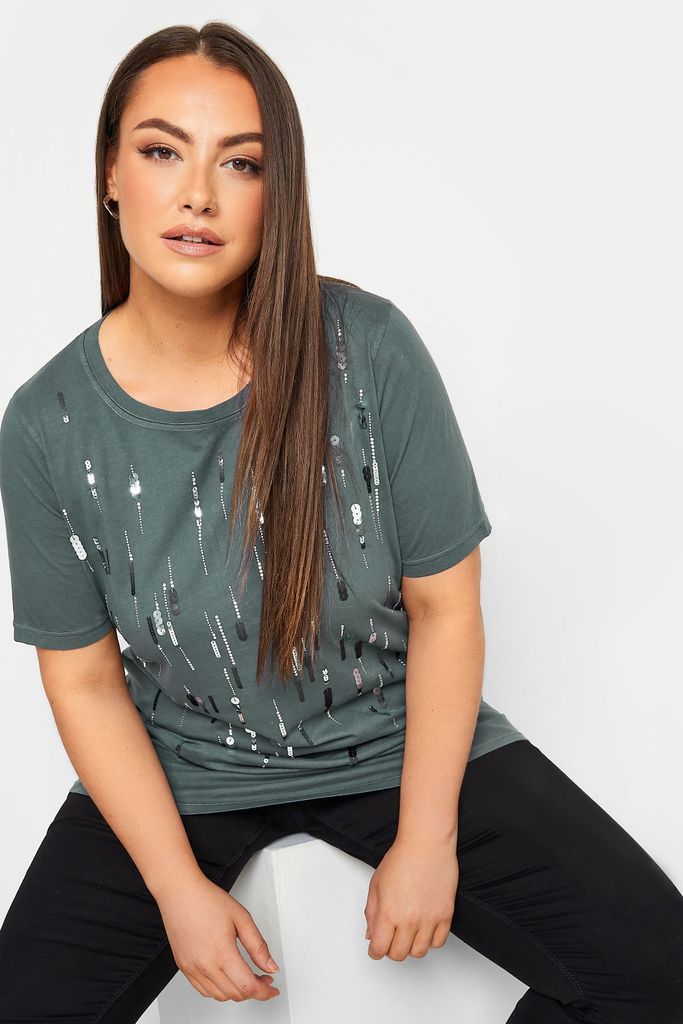 Curve Grey Embellished Tshirt, Women's Curve & Plus Size, Yours